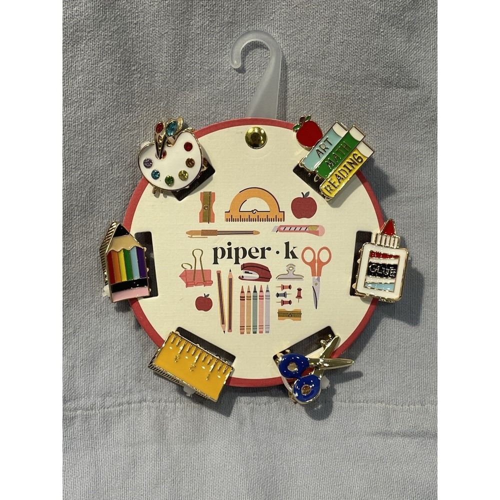 NEW Set of 6 Teacher Themed Hair Claw Clips by Piper K Pencil Books Glue Ruler